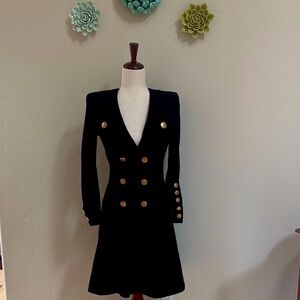 Vintage 80s Rena Lange virgin wool double breasted sweater Dress Gold Buttons 4